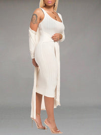 Solid Tied Dress & Cardigan Set--Clearance