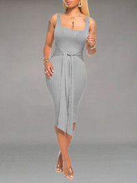 Solid Tied Dress & Cardigan Set--Clearance
