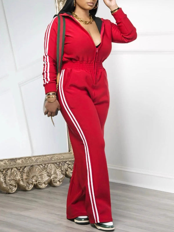 Side-Stripe Zip-Front Jumpsuit