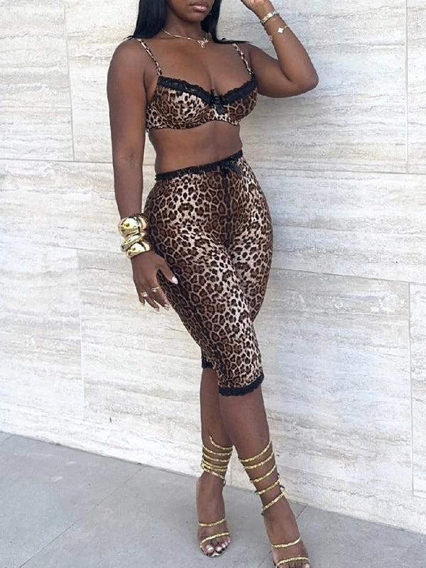 Leopard Bra Top & Capri Pants Set