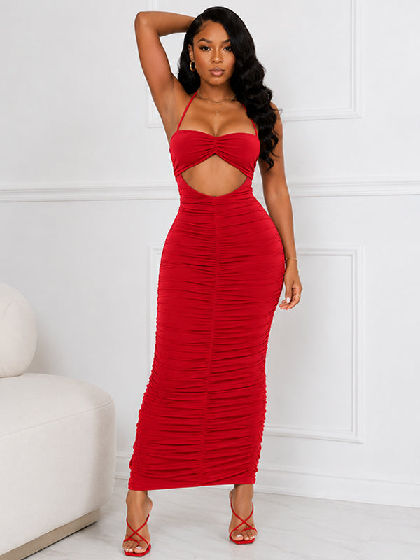 Solid Cutout Ruched Dress