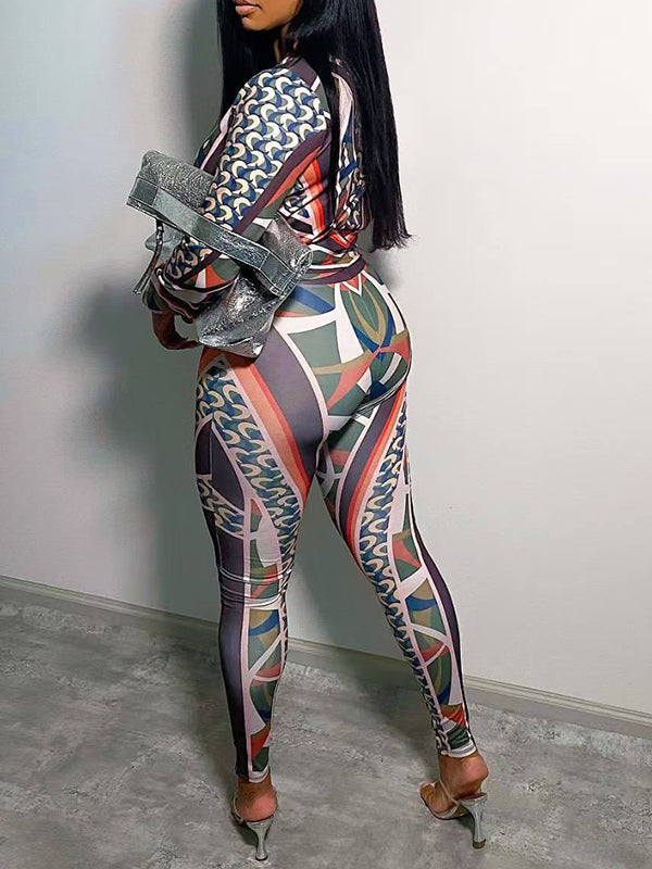 Printed Zip-Front Jacket & Pants Set