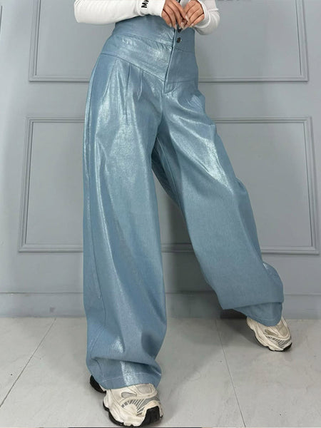 Faux-Leather Wide-Leg Pants
