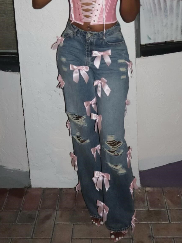 Bowknot Ripped Jeans