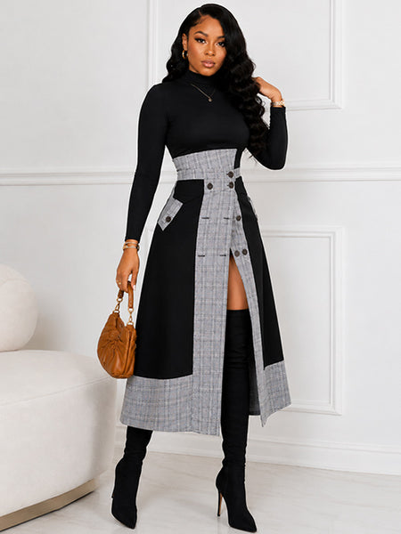 Plaid Combo Button Skirt