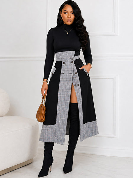 Plaid Combo Button Skirt