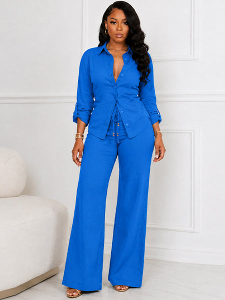Solid Shirt & Straight Pants Set