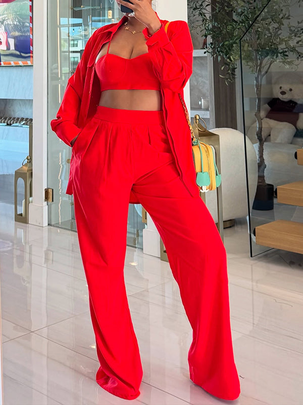 Solid Shirt Three-Piece Set
