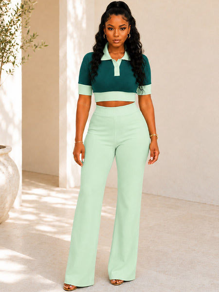 Contrast Polo Top & Pants Set