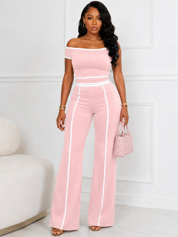 Piping Off-Shoulder Top & Pants Set