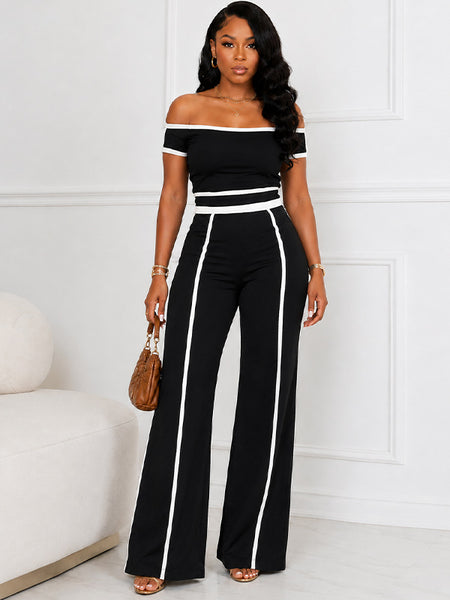 Piping Off-Shoulder Top & Pants Set