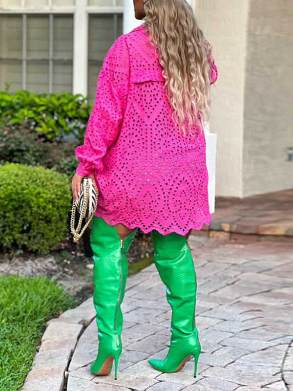 Solid Cutout Shirt Dress