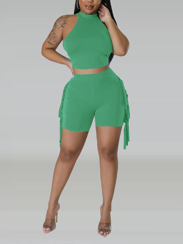 Sleeveless Top & Fringe Shorts Set--Clearance