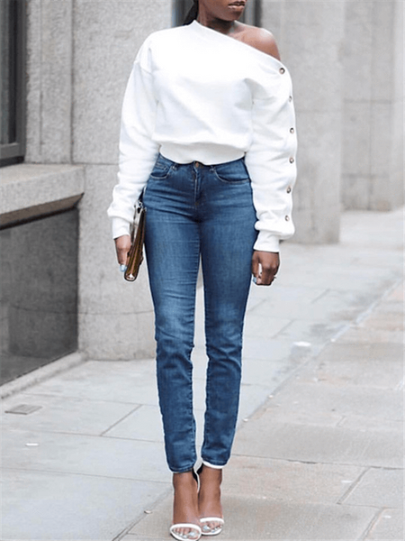 One Shoulder Button Sleeve Top--Clearance