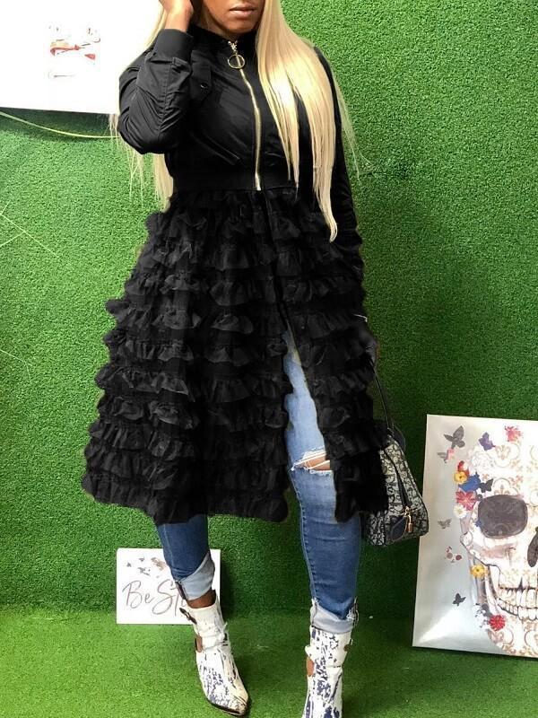 Frilled Mesh Combo Jacket--Clearance