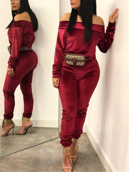 Off Shoulder Velvet Co-ord--Clearance