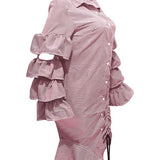 Tiered Ruffle Drawstring Stripe Dress (1519534899245)