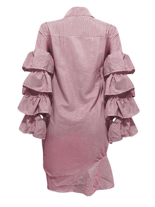 Tiered Ruffle Drawstring Stripe Dress (1519534899245)