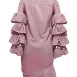 Tiered Ruffle Drawstring Stripe Dress (1519534899245)