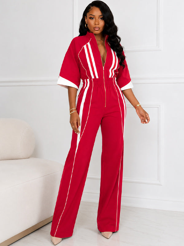 Stripe Zip-Front Jumpsuit
