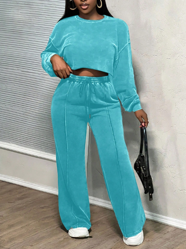 Wash Sweatshirt & Wide-Leg Pants Set