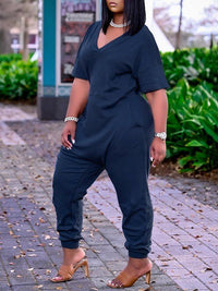 Solid V-Neck Jumpsuit