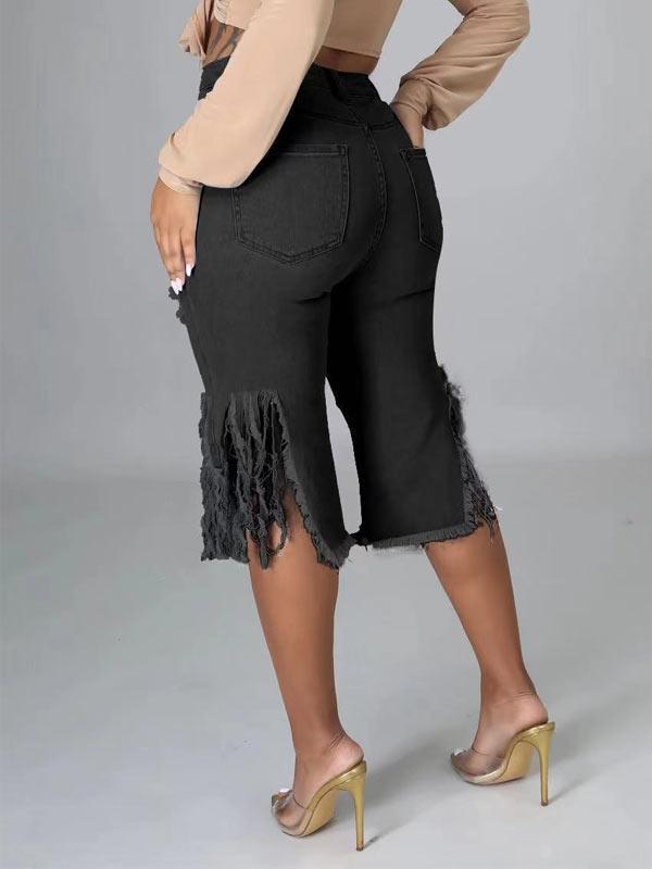 Ripped Fringe Capri Jeans--Clearance