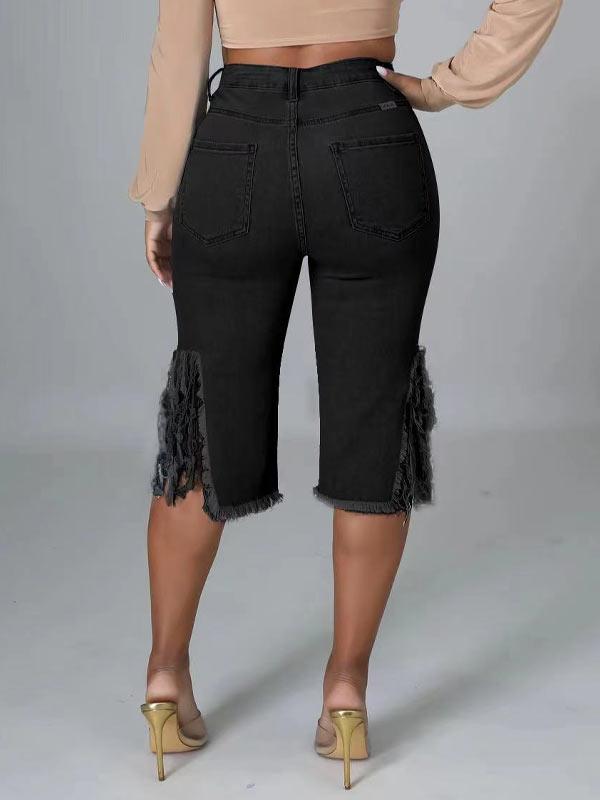 Ripped Fringe Capri Jeans--Clearance