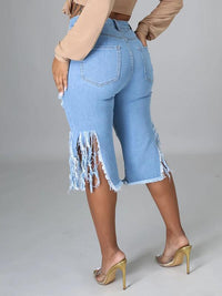 indiebeautie Ripped Fringe Capri Jeans