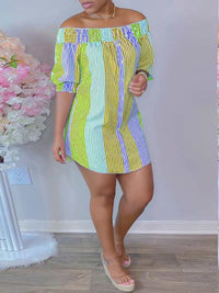 Stripe Off-Shoulder Dress--Clearance