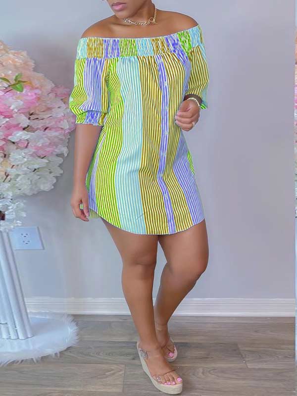 Stripe Off-Shoulder Dress--Clearance