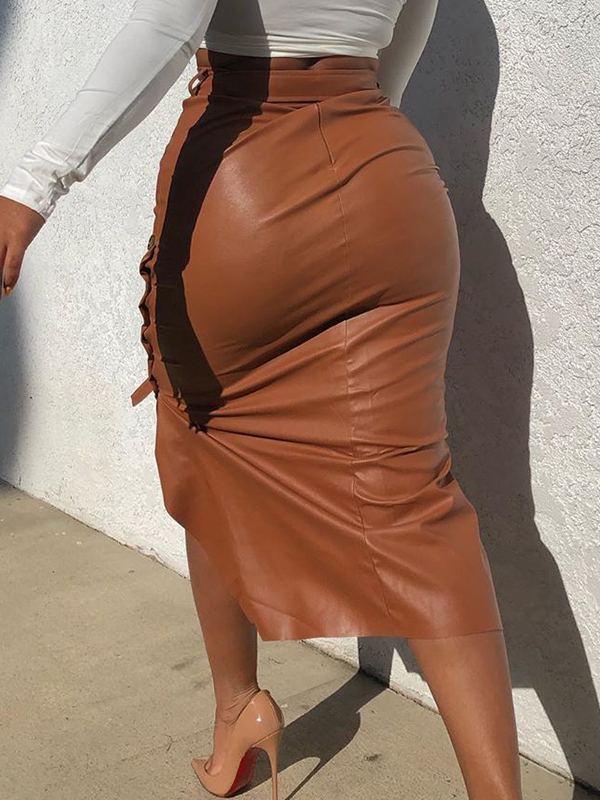 Tied Faux-Leather Skirt