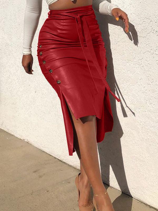 Indiebeautie Tied Faux-Leather Skirt