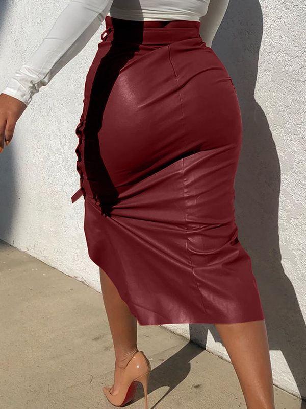Indiebeautie Tied Faux-Leather Skirt