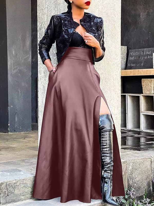 Indiebeautie Slit Faux-Leather Skirt