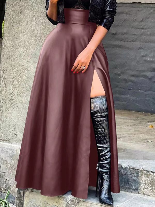 Slit Faux-Leather Skirt --Clearance