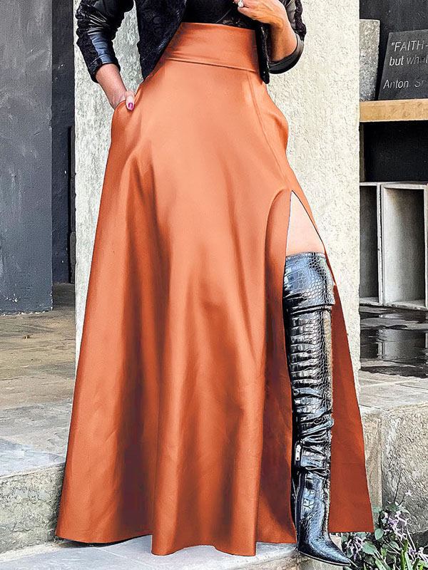 Indiebeautie Slit Faux-Leather Skirt