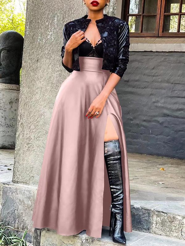 Slit Faux-Leather Skirt --Clearance