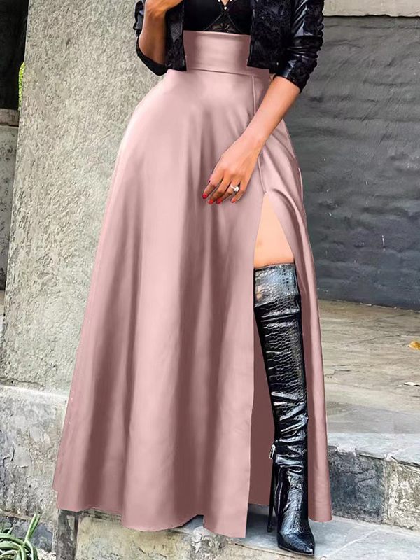 indiebeautie Slit Faux-Leather Skirt