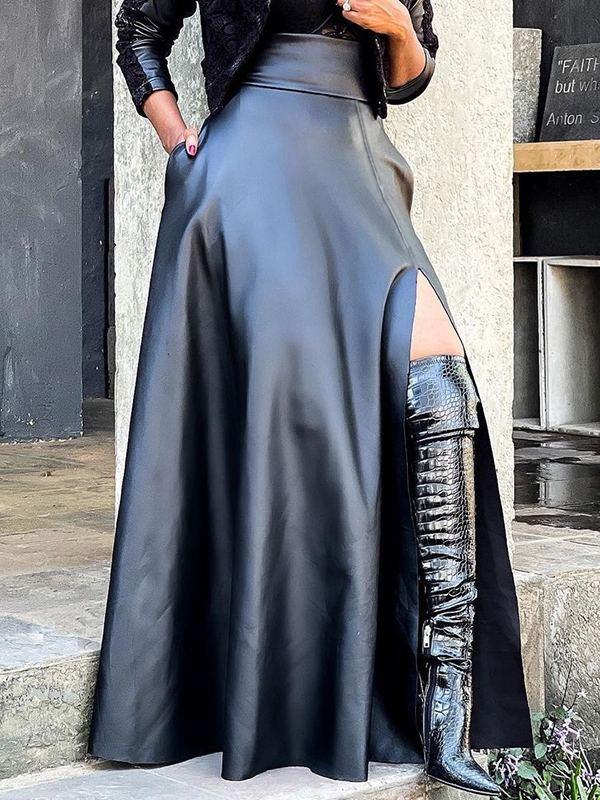 Indiebeautie Slit Faux-Leather Skirt