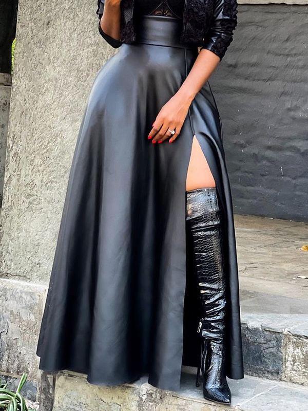 Indiebeautie Slit Faux-Leather Skirt