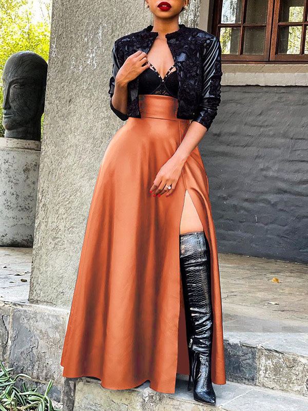 indiebeautie Slit Faux-Leather Skirt