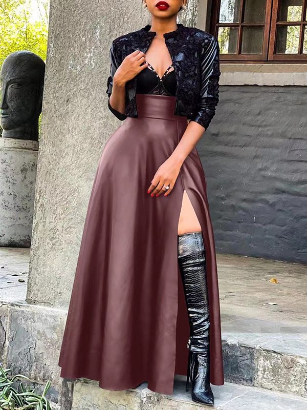 Indiebeautie Slit Faux-Leather Skirt