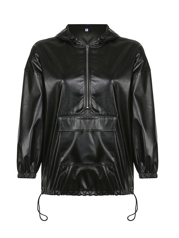Indiebeautie Zip-Front Faux-Leather Hoodie