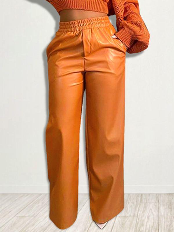 indiebeautie Faux-Leather Wide-Leg Pants
