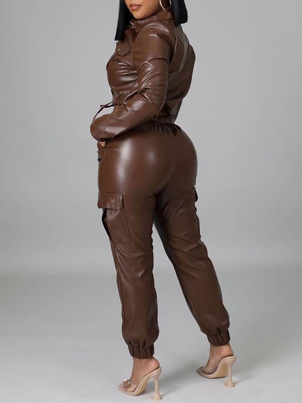 Indiebeautie Faux-Leather Jacket & Jogger Pants Set