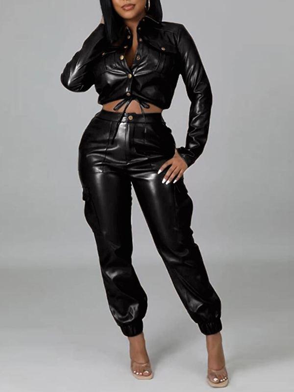 Indiebeautie Faux-Leather Jacket & Jogger Pants Set