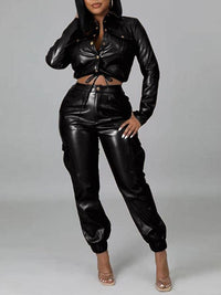 indiebeautie Faux-Leather Jacket & Jogger Pants Set
