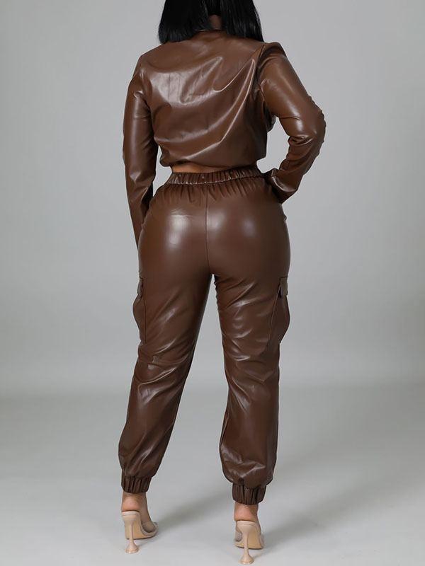 Indiebeautie Faux-Leather Jacket & Jogger Pants Set