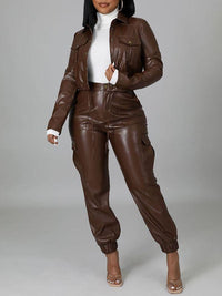 indiebeautie Faux-Leather Jacket & Jogger Pants Set